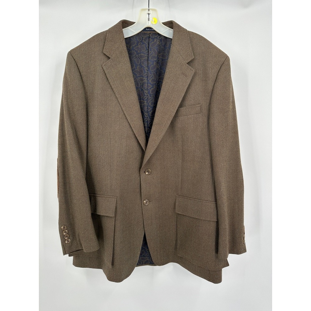 Turnbury Mens Preppy Herringbone Wool Sport Coat Blazer Size L Elbow Patches